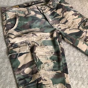 Distressed Camo Cargo Shorts